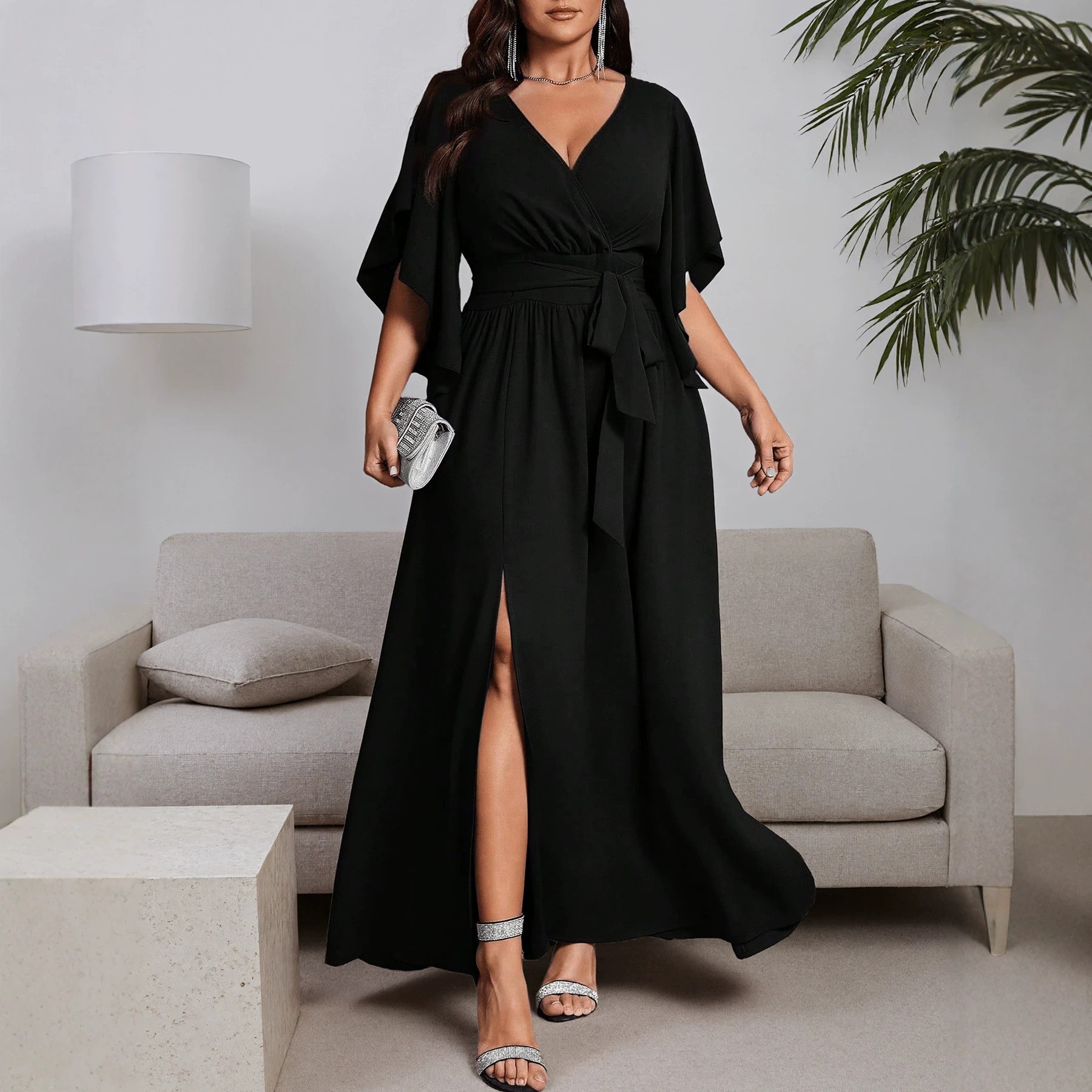V Neck Short Sleeve Dress Flar - Women Fashion Necktie ulasan dan harga